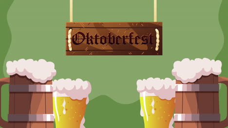 oktoberfest lettering in wooden label animation