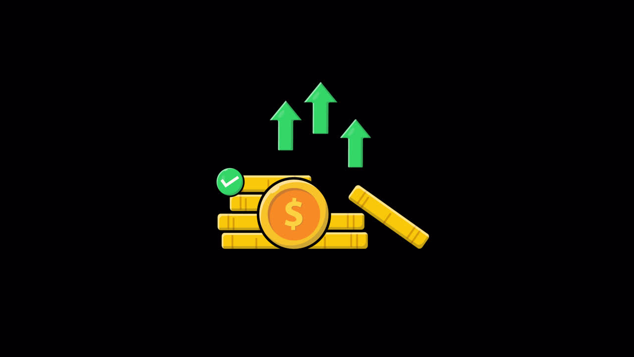 Animated Gold Coins Stacking with Upward Arrows