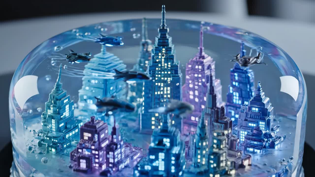 Futuristic Cityscape Jelly Dessert with Flying Vehicles