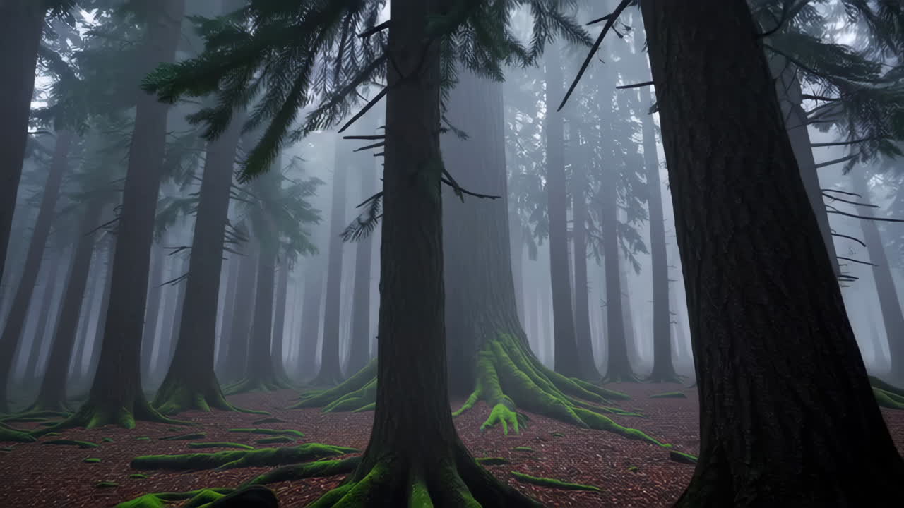 Misty Forest with Giant Tree