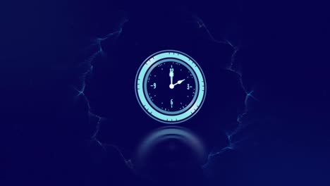 animación del reloj sobre un fondo azul oscuro