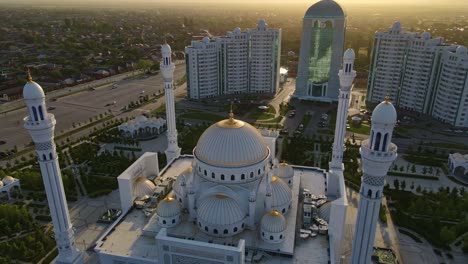 mosque pride of muslims named after the prophet muhammad in shali. drone view