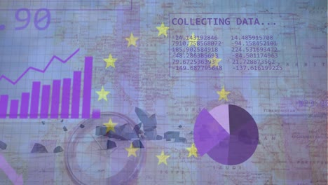 Animation-Von-Statistiken-Und-Datenverarbeitung-über-Einer-Europakarte