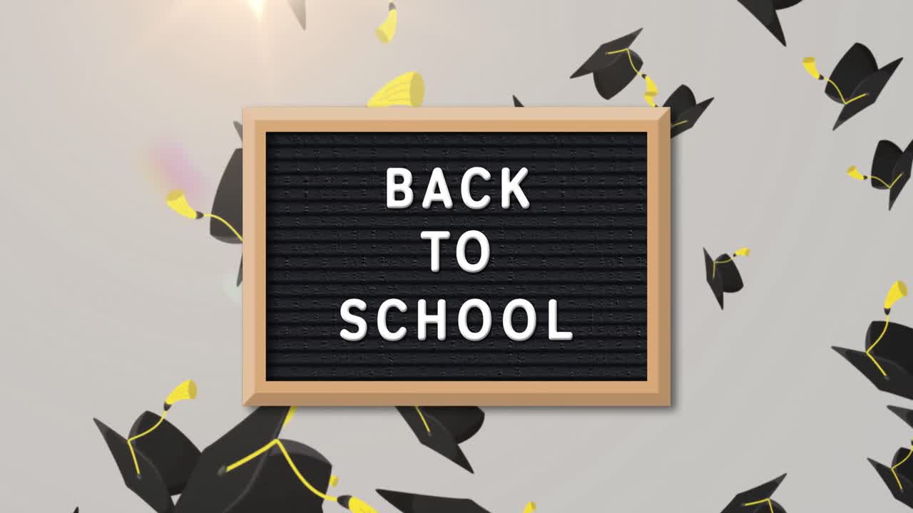 ⁇ 색 배경에 떨어지는 여러 졸업  ⁇  위의 학교 텍스트로 돌아갑니다.