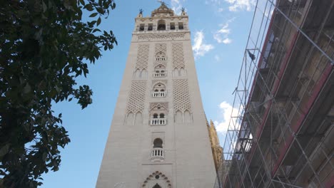 establishing tilt up of seville cathedral and la giralda in seville, spain, gothic and moorish architecture