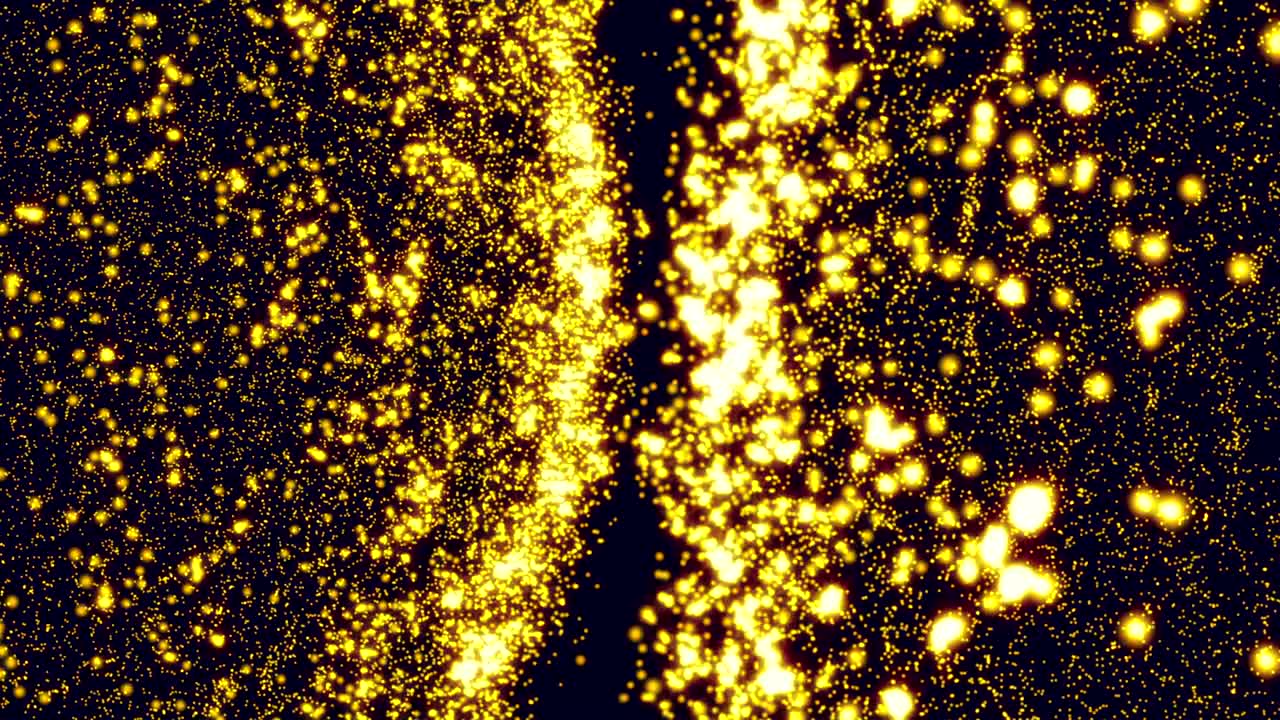 검은색 바탕에 움직이고 박이는 입자를 가진 추상적인 디지털 배경.