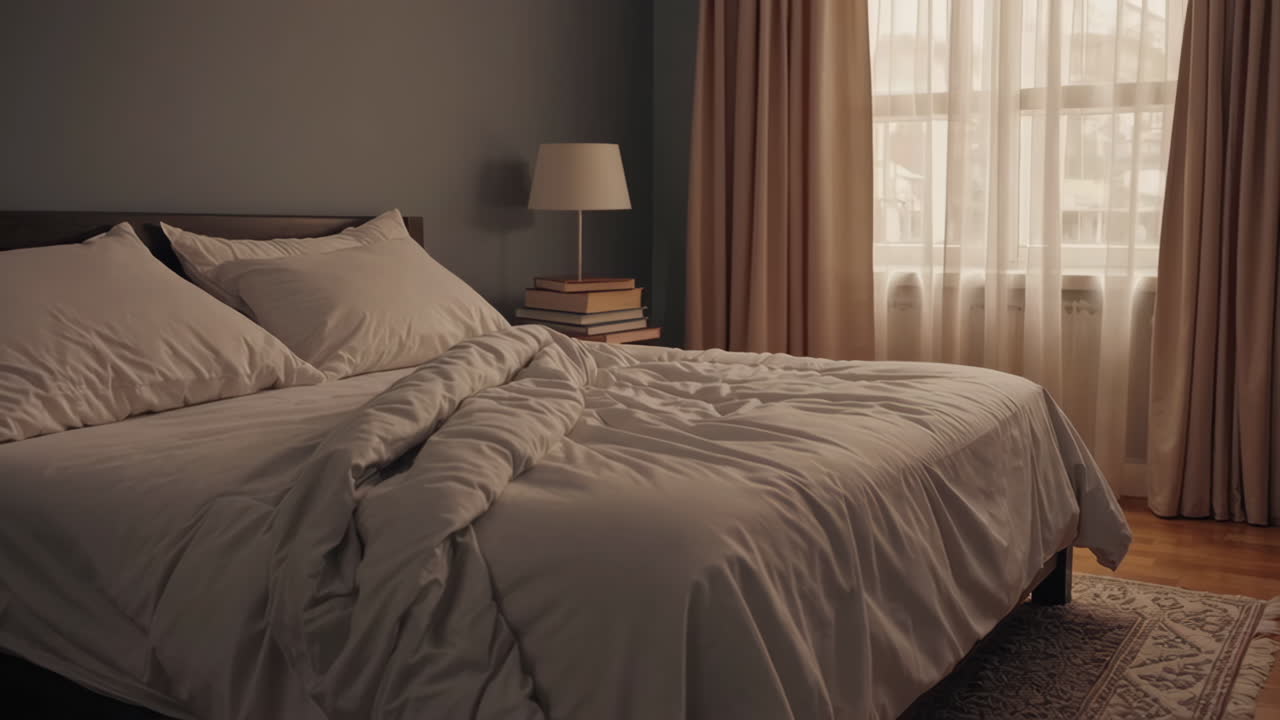 Bedroom Interior with Unmade Bed