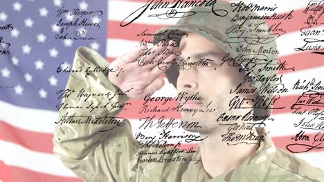 Animation-of-article-text-over-caucasian-soldier-and-flag-of-united-states-of-america