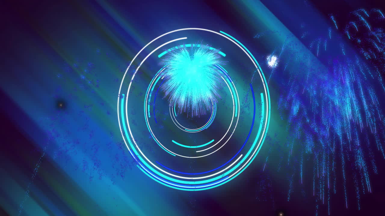 animación de escaneo de alcance sobre fuegos artificiales en fondo negro