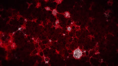 animation of red molecules moving on black background