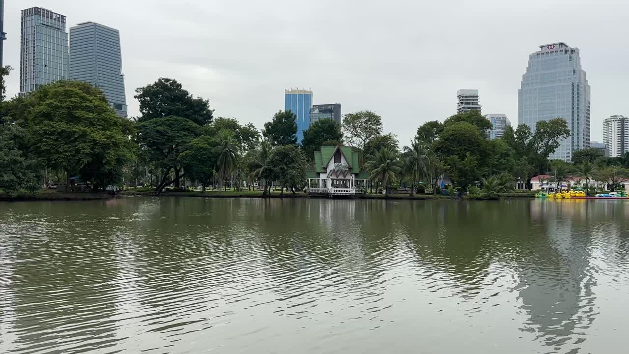 Lumphini Park Bangkok Thailand – City Park with Lake and Bangkok Skyscraper Skyline, Urban Nature Landscape