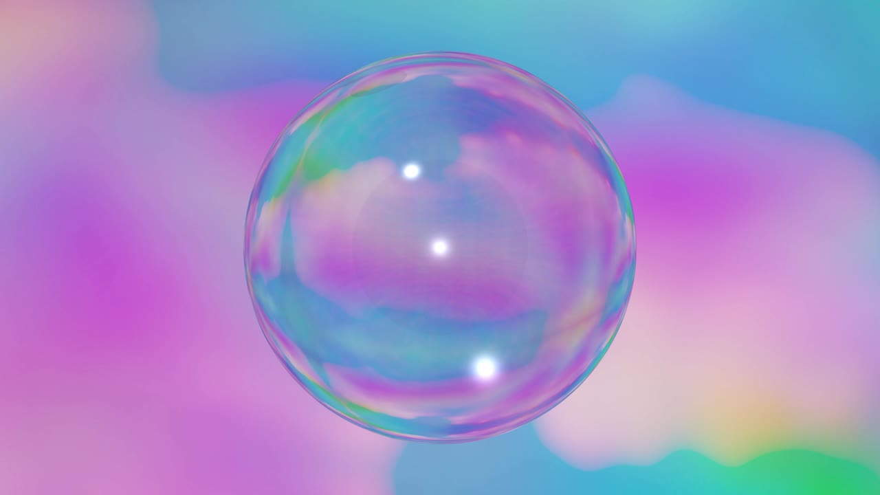 Abstract glass sphere suspended within a flowing color gradient in a 4K animated loop
