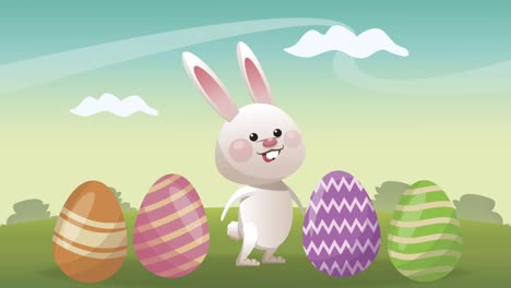 feliz celebración de pascua con conejo y huevos