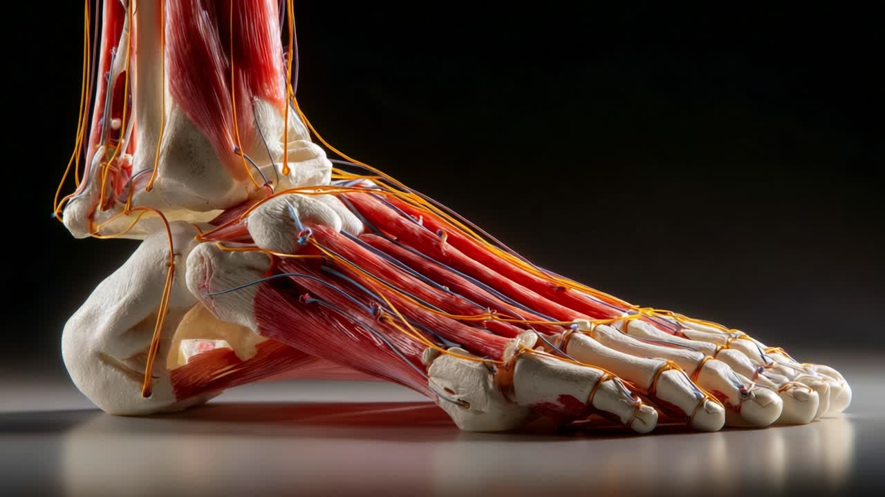 Detailed Anatomical Structure of the Human Foot: A Close-Up View of Musculature, Tendons, and Nerves to Enhance Understanding of Foot Biology and Function