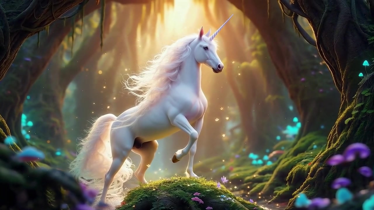 Majestic White Unicorn Standing in an Enchanted Magical Forest