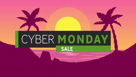 animation of cyber monday sale text over sunset background