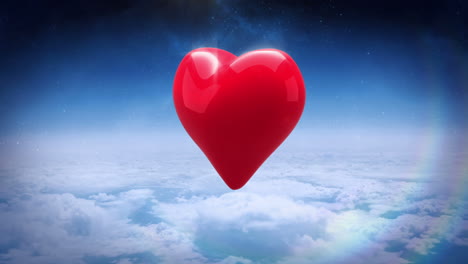 red heart turning over blue sky