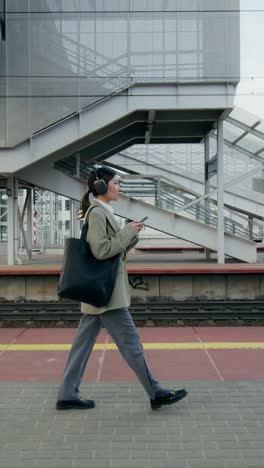 woman at train station