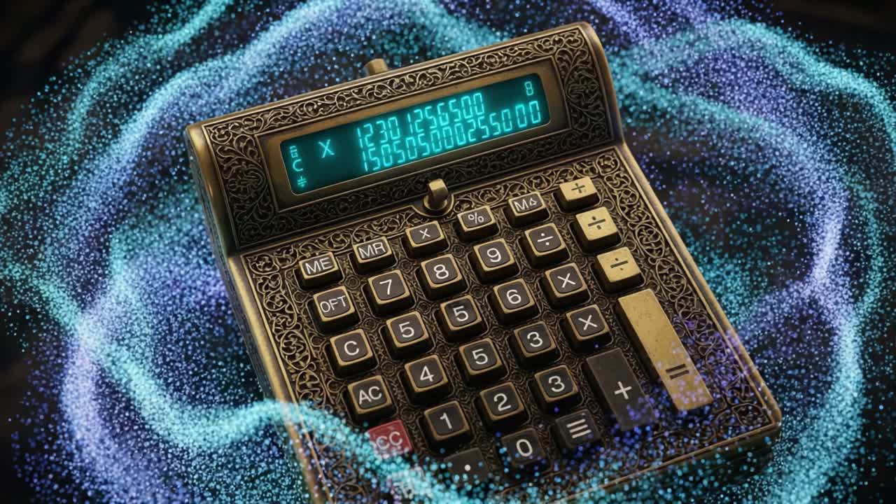 A Stunning Calculator Displaying Intricate Calculations with a Mystical Glow in Two Frames, Showcasing its Unique Design and Colorful Visualization Effects