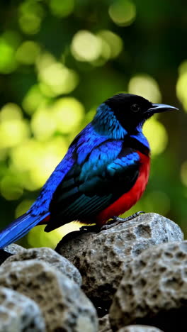 colorful tropical bird on rocks