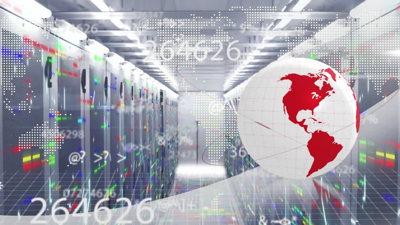 데이터 처리 및 컴퓨터 서버를 통한 지구의 애니메이션