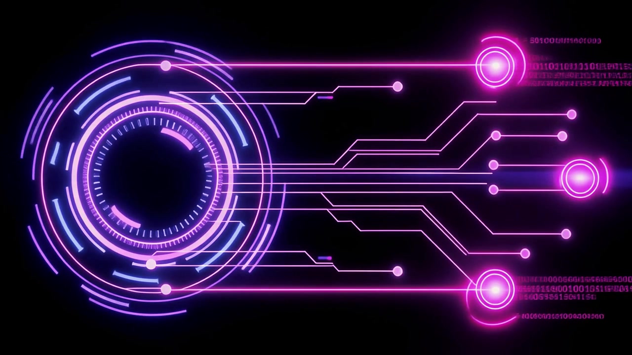 Abstract Technology Background with Glowing Circuit and Binary Data