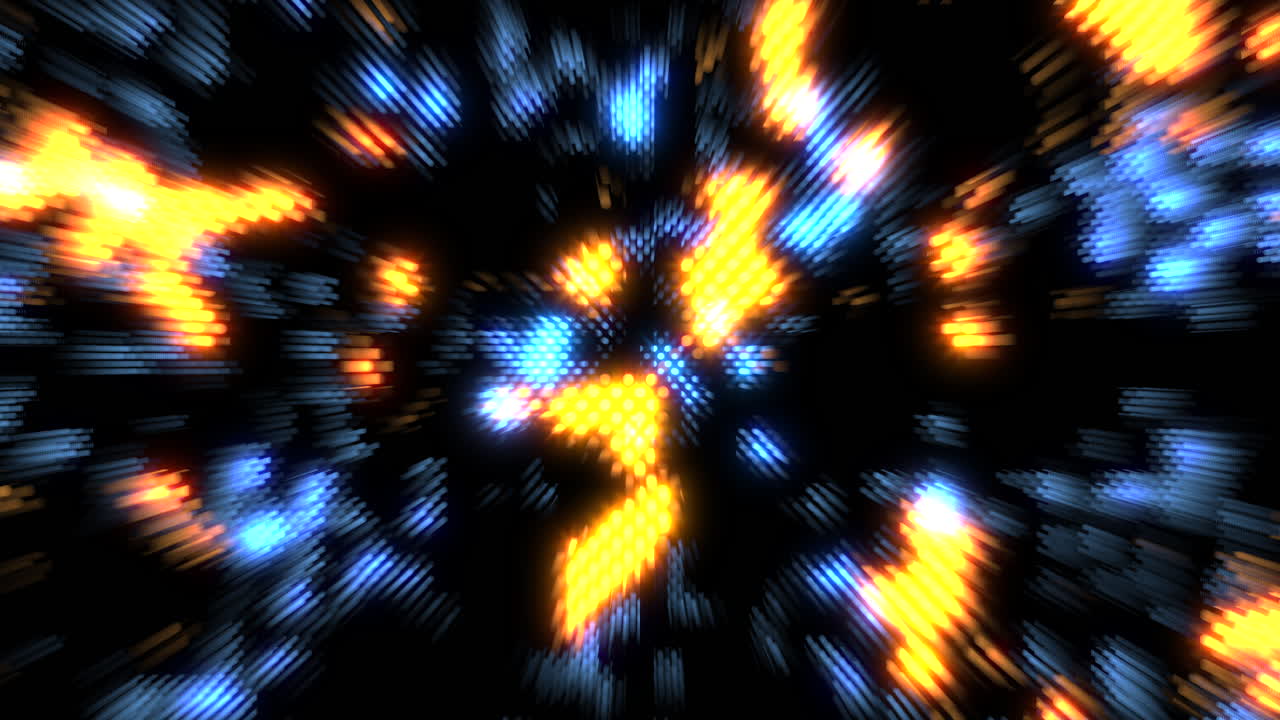 puntos digitales de neón azul y amarillo con efecto de movimiento