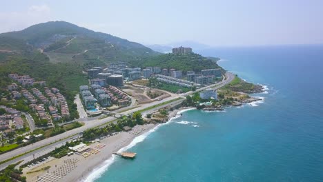 coastal resort town with mountains and beach