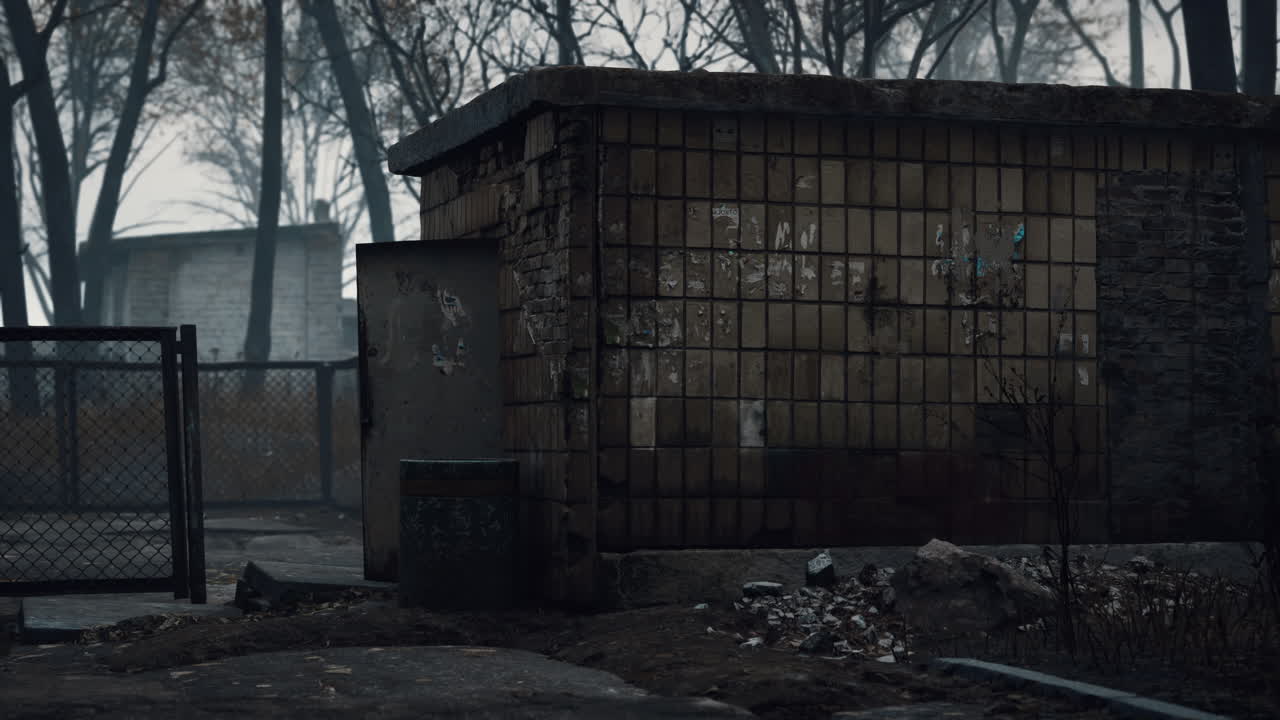 viejos garajes abandonados en el bosque