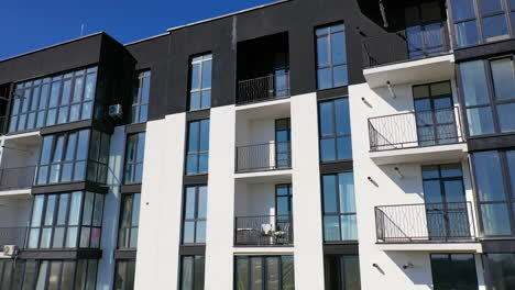 contemporary residential building in the city. exterior of a modern design of multistorey apartment building. aerial view.