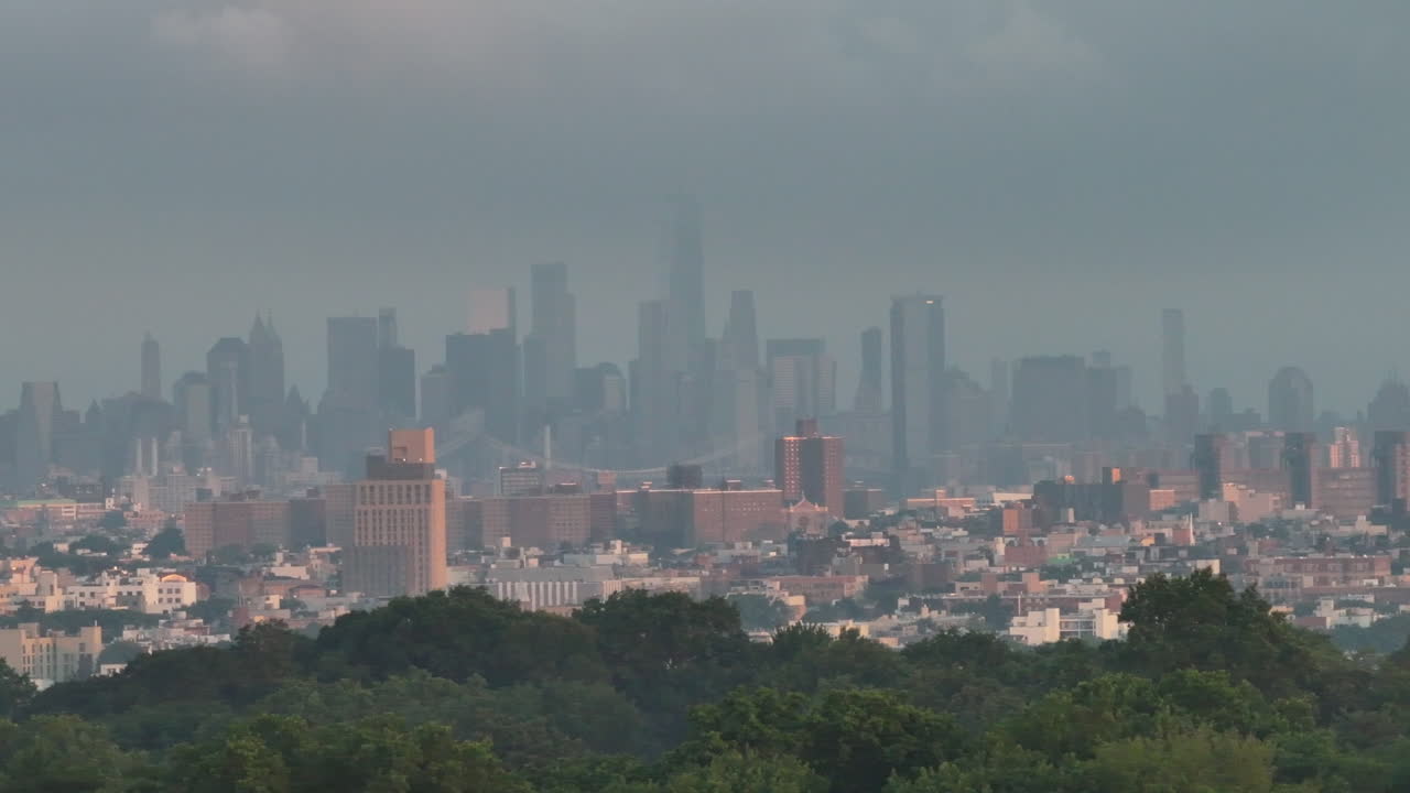 Aerial view of New York City on a humid summer morning