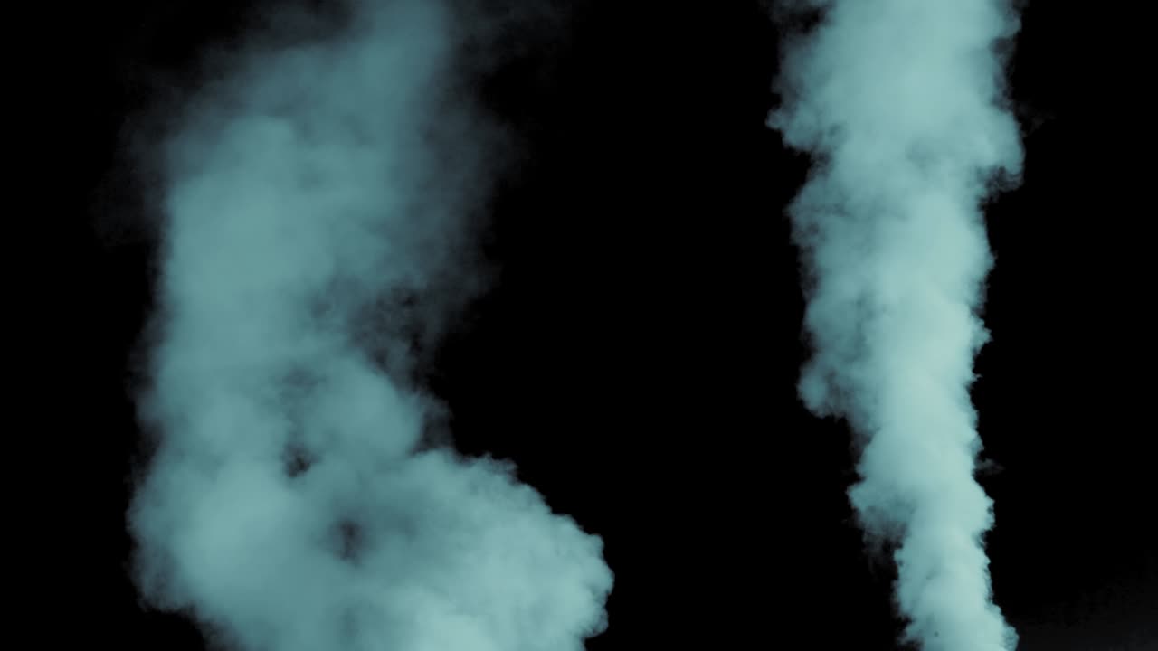 Two smoke jets isolated on black background. Effect for film production