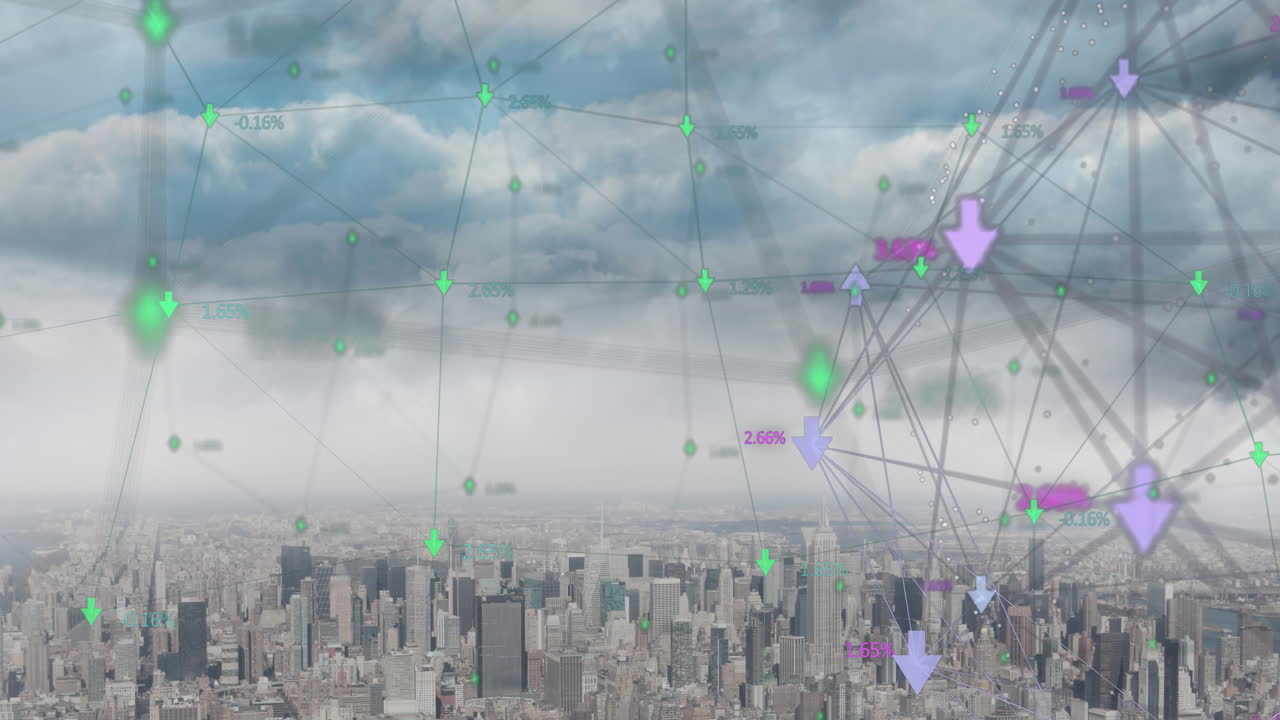 도시 풍경에 대한 연결 및 데이터 처리의 애니메이션