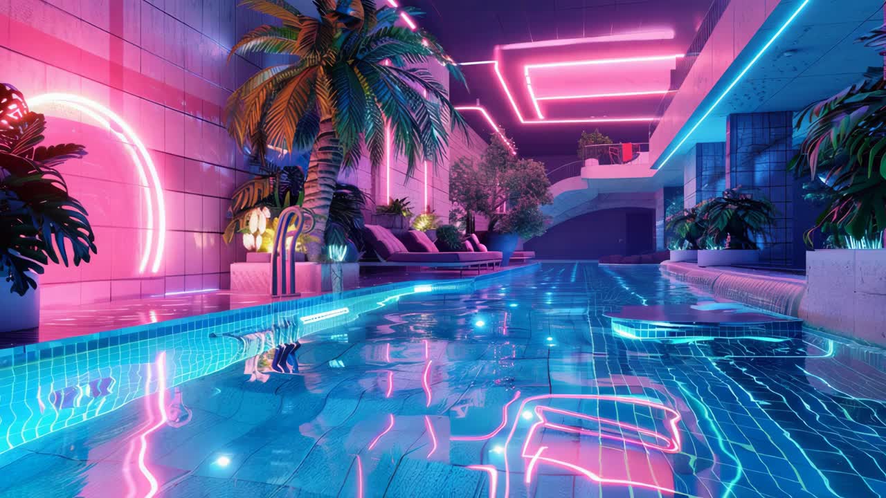 Neon Pink and Blue Swimming Pool in a Tropical Nightclub | Premium ...