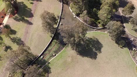 Aerial-View-Over-Riverlinks-Park,-Clarkson-Floodway-After-Heavy-Rains