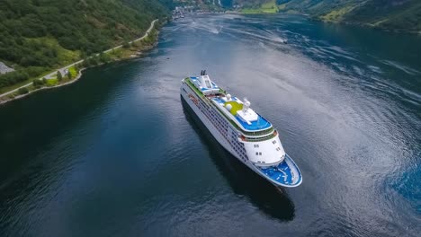 cruise liners on geiranger fjord, norway