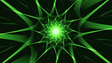 abstract dark green glowing star shaped pattern looped background