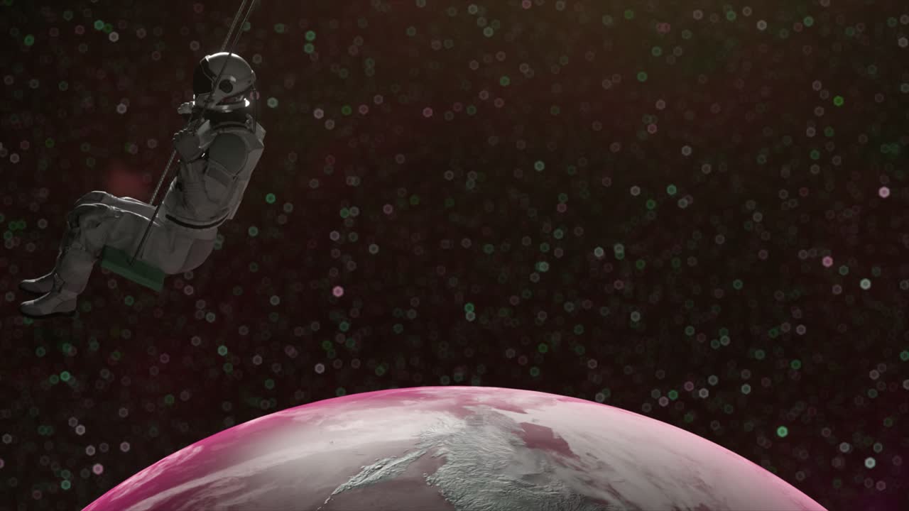 Astronaut på en gynge i rummet