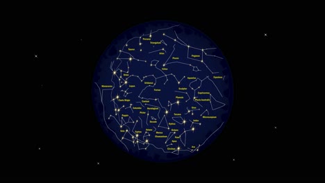 animation showing star constellations visible from southern hemisphere for astronomy or science school classes without a title