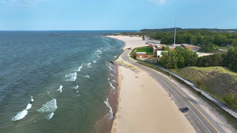 a water treatment plant poking out along the shoreline