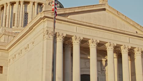 Close-up-tilt-up-of-the-Oklahoma-State-Capitol-building-in-Oklahoma-City,-Oklahoma