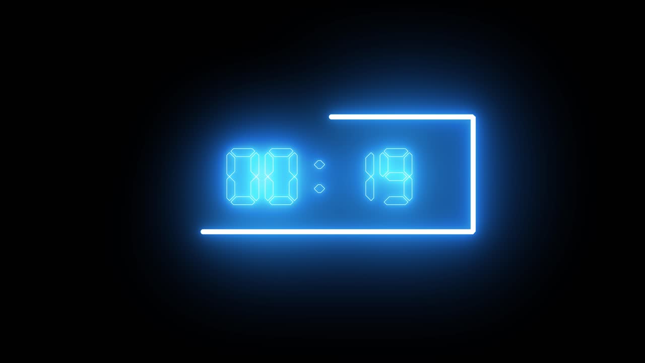 Neon Blue Digital 30 Second Countdown Timer