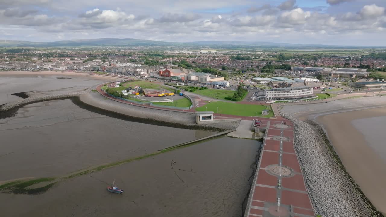 Morecambe Seaside Town Headland With Pier And Stone Sea Defences. Eden Project Proposed Construction Site. Summer. Marine Road Central, Morecambe, Lancashire, UK