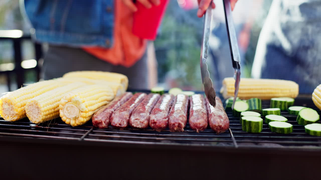 Sausages and Vegetables Grilling on a BBQ