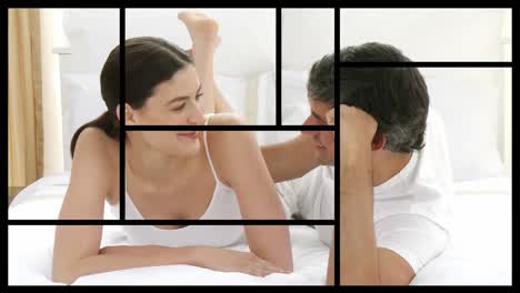 Portrait-of-two-beautiful-couples-relaxing-on-bed