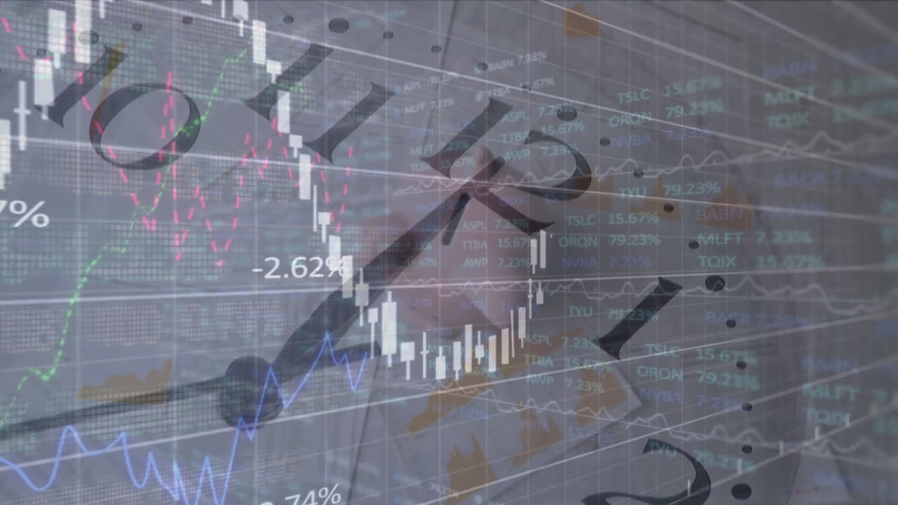 animación de gráficos y datos financieros durante el reloj y la alcancía