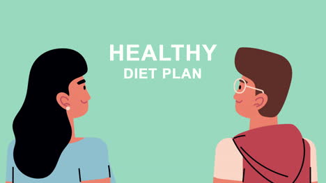 healthy diet plan animation with young couple