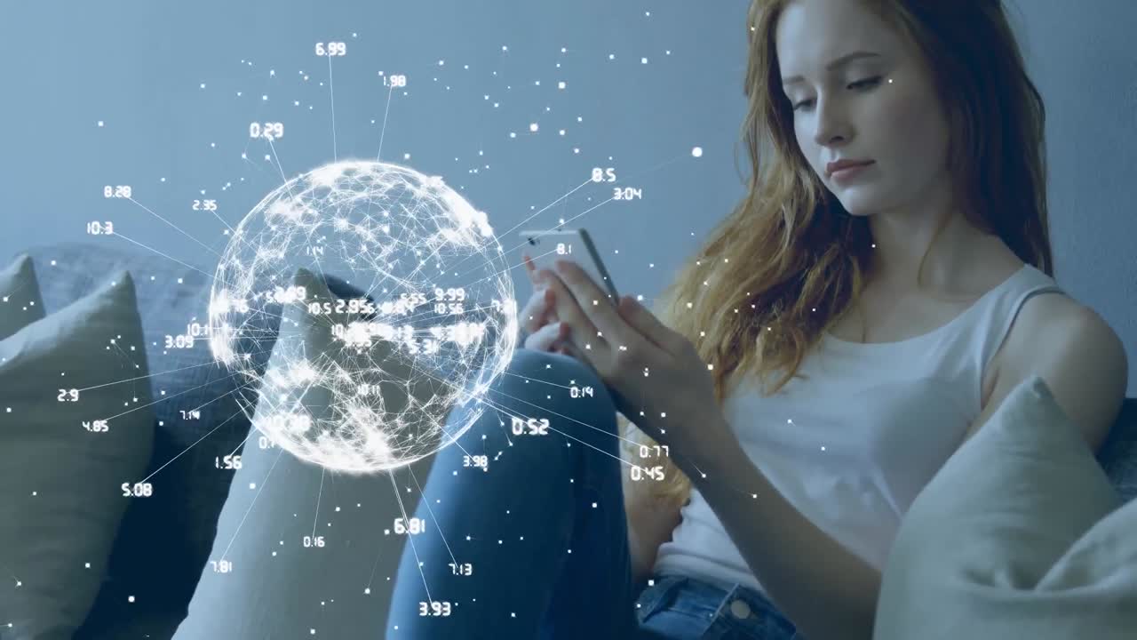 composición digital del globo de la red de conexiones contra las mujeres que usan teléfonos inteligentes