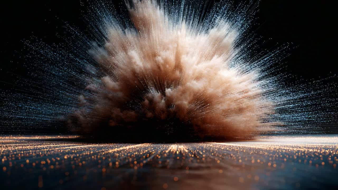 A stunning visual representation of an explosive cloud of dust and debris, illustrating the force and dynamics behind such powerful explosions, captured in two mesmerizing frames