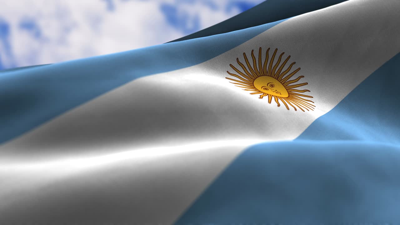 Argentina flag waving in the wind with highly detailed fabric texture. Seamless loop stock 4k video